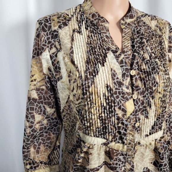 Coldwater Creek Women's Brown Animal Print Pattern, Textured Tunic Top Size M - Picture 2 of 10